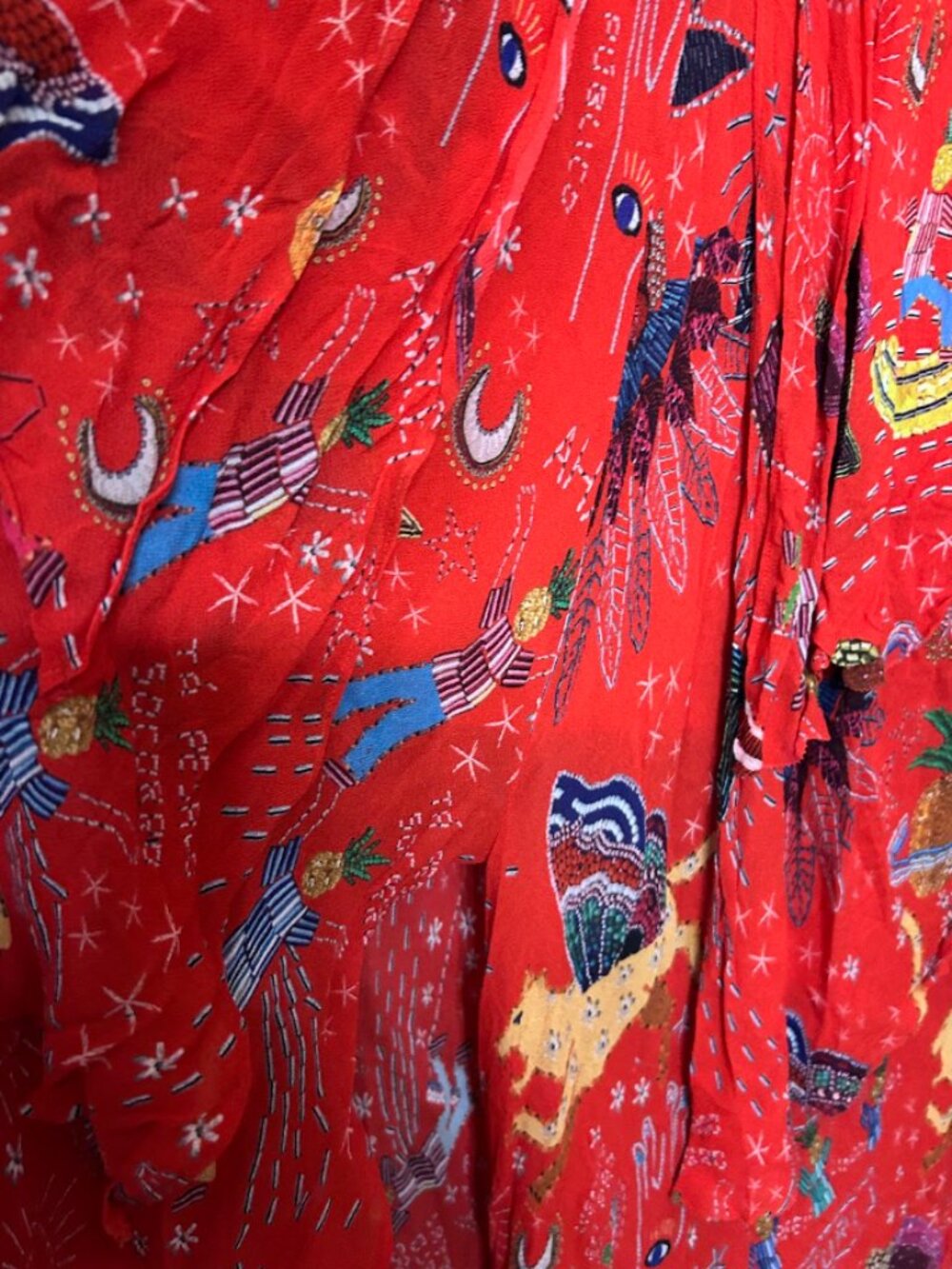 NWT XL FARM RIO CARNIVAL RED MULTI PRINT TIERED MIDI DRESS BRAZIL FESTIVAL PARTY - Picture 7 of 8
